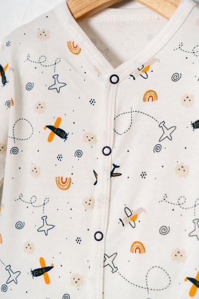 Miniday Baby Baby Printed Jumpsuit with Hat Astronaut Printed Newborn Cotton Hospital-Issued Sleeping Bag with Snap Fasteners