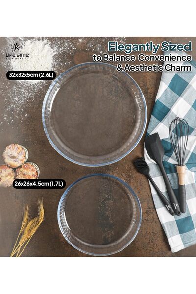 Generics LIFE SMILE Borosilicate Glass Round Oven Baking Dishes Set of 2 (Design 2)
