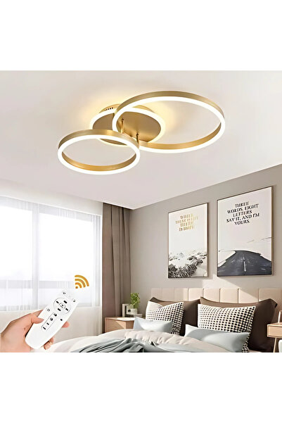 Alista Home Candelabru LED RINOVA cu telecomandă 66 W, 2 inele, lumină rece/caldă/neutră, reglabil, auriu lucios