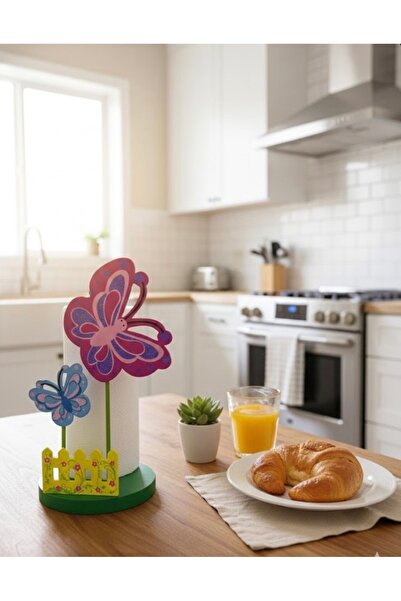 abnturk Ahşap Renkli Kelebek Oymalı Kağıt Havluluk Peçetelik