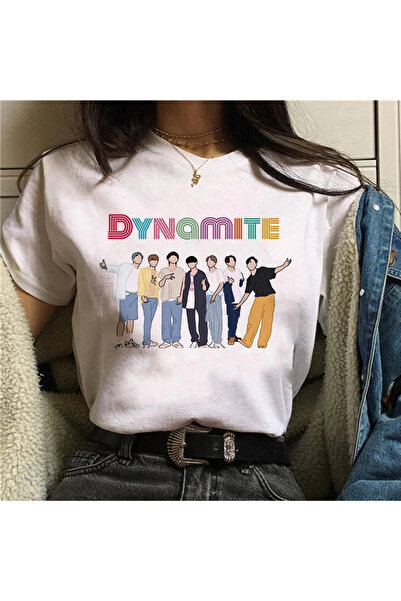barsdepo BTS DYNAMITE Baskılı Tişört, Oversize Unisex Tişört Çocuk / Yetişkin...