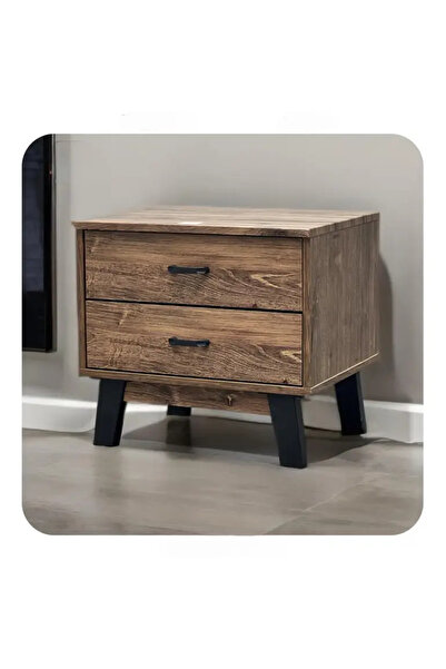 N2Y Brown Wooden Side Table with 2 Drawers, 48x43 cm