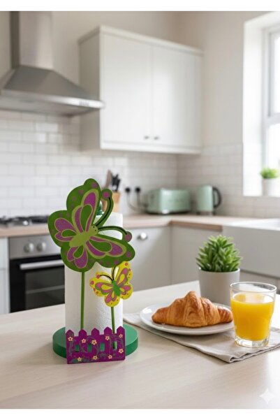 abnturk Ahşap Renkli Kelebek Oymalı Kağıt Havluluk Peçetelik