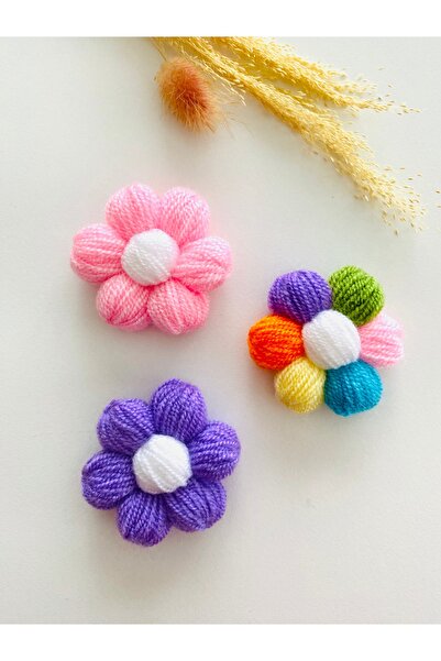 seyranat 3-Piece Pink, Purple, Colorful Knitted Daisy Flower Patterned Clip-O...