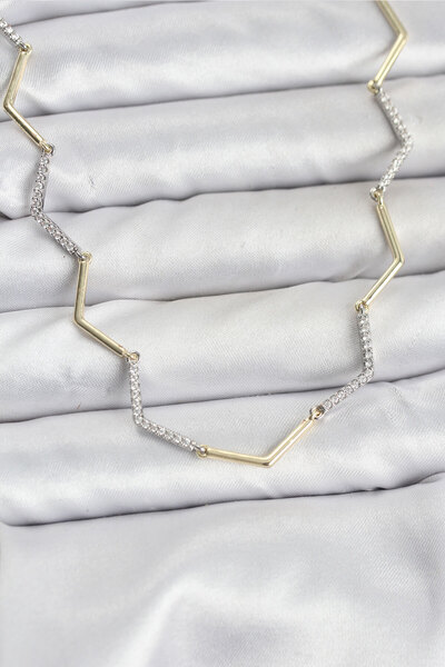 STİLLOVE Vip Series Zigzag Model Gold Women's Necklace