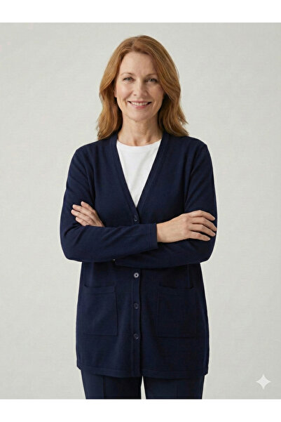 nacar çarşı Kadın Anne Basic Lacivert Penye Ceket Düğmeli ve Cepli Mevsimlik ...