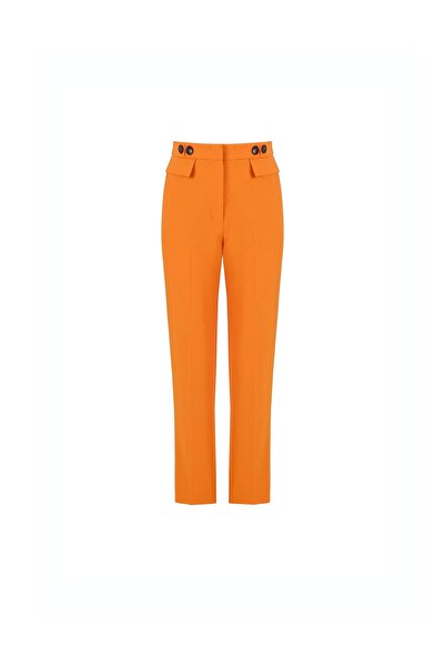 BİRELİN Düğme Detaylı Cigarette Pantolon Turuncu