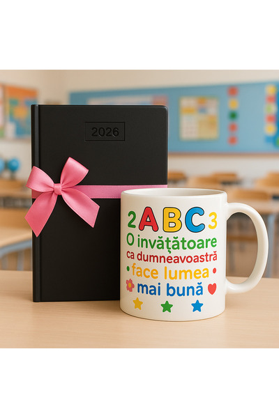 OEM Teacher Gift Set – Pink Cover Agenda and Cheerful Mug with Thank You Message, Tipo-Art