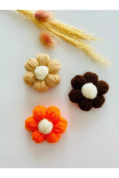 seyranat 3-Piece Milk, Bitter Coffee, Orange Knitted Daisy Flower Patterned C...