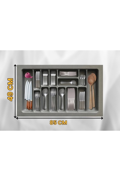 Tempo 85X49 14 Compartment Anthracite Color Drawer Cutlery Holder and Spoon H...