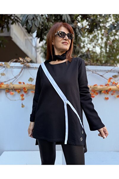 DenizEge Tricotaj negru cu fermoar în interior cu căptușeală din fleece