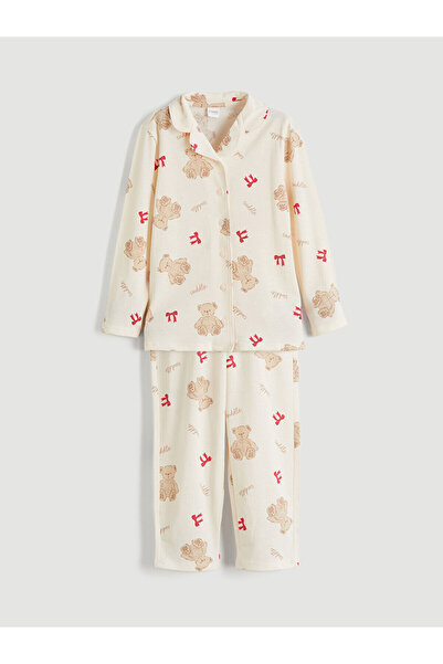 LC Waikiki Set de pijamale pentru fetiță cu guler cămașă roz