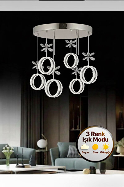 Litra Lighting Zero Model 6"lı Kristal Taşlı Gümüş 3 Renk Modu Ledli Salon Mu...