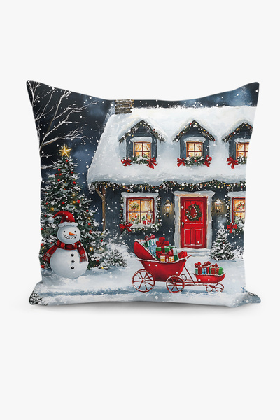 Filamente Çift Taraflı Dijital Baskı Kırlent Kılıfı Yılbaşı / Kış Manzarası /...