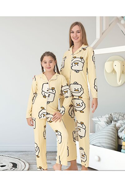 Generic Brand Set de pijamale din bumbac pentru mamă și fiică, cu model de pu...