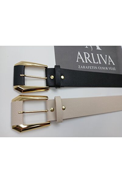 ARLIVA Retro Leather Detailed 4cm Gold Buckle Women's Trouser Belt, Dress Bel...