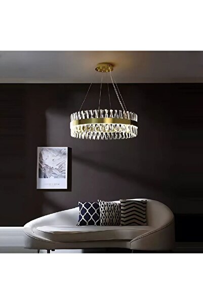 Alista Home Candelabru LED CASERTA cu telecomandă, 95W, reglabil intensitate, diametru 80 cm, auriu