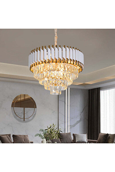 Alista Home Πολυέλαιος Versailles Eleganza Crystal, 7 x E14, Ø49 cm, Γυαλιστερό Χρυσό και Λευκό, Ρυθμιζόμενο Ύψος
