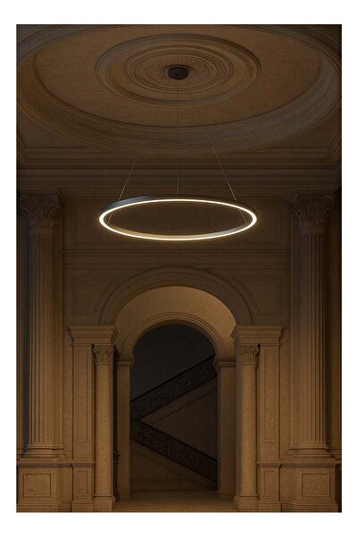 qwell ثريا سقفية دائرية فضية حديثة مزودة بإضاءة LED