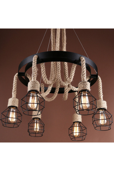 Alista Home Wheel Chandelier LV 580/6 BK, 6×E27, Brown, Metal and Rope