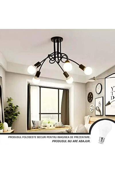 Alista Home Modernist Penta 5 Chandelier, 5 x E27, Black, Modern Design