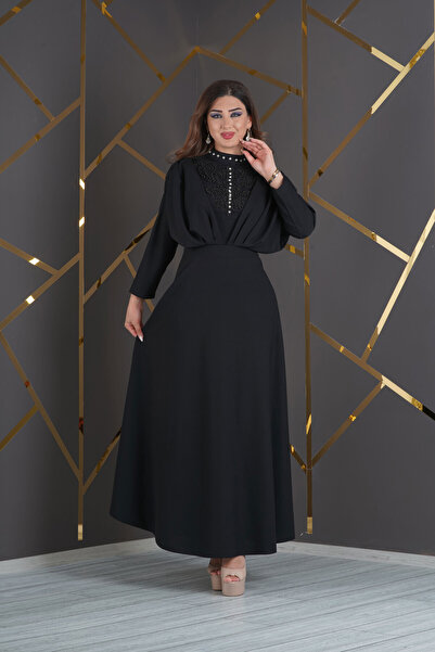 Helen Fashion Tesettür Scuba Krep Tasarım Dantel Inci Aksesuarlı Uzun Abiye