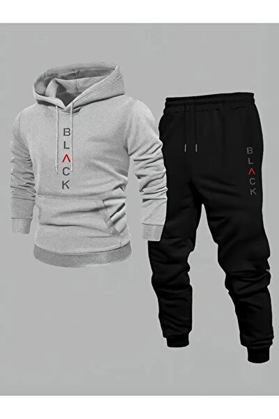 AEMİ Unisex Peace Printed Hooded Sweatshirt and Jogger Sweatpants - Bottom To...