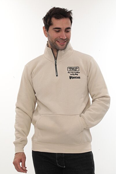 VAJESTO Hanorac din bumbac pentru bărbați, bej, cu fleece în interior, cu jum...