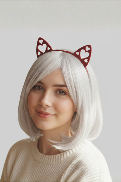 Anka Atolye Kalp Detaylı Kedi Kulaklı Saç Bandı / Taç – 3D Baskı Aksesuar, Co...