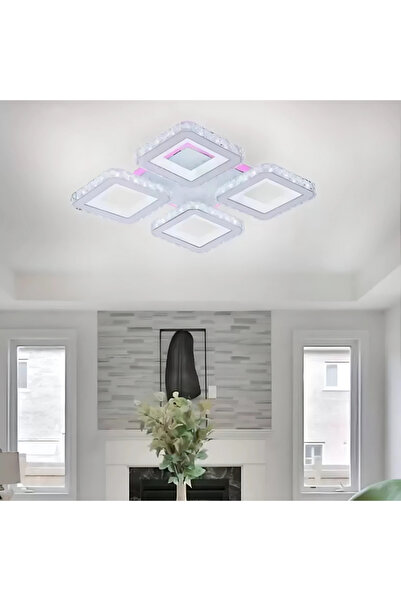 Alista Home LEILA LED Chandelier with Remote & Crystal RGB 79W, 4 Squares, Warm/Neutral/Cold, Dimmable, White Gl