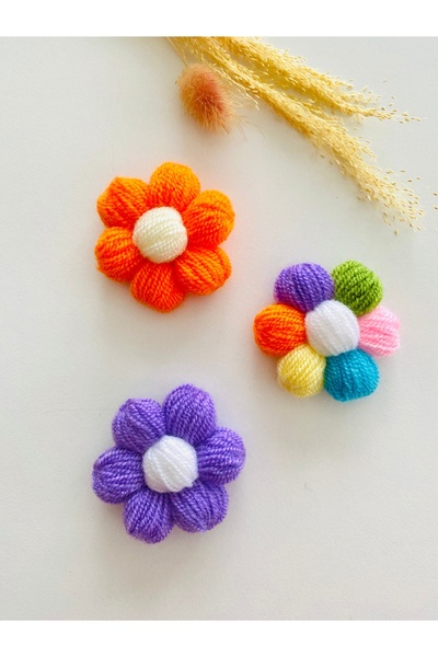seyranat 3-Piece Orange, Purple, Colorful Knitted Daisy Flower Patterned Clip...