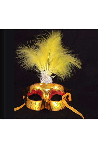 Partimarka قناع الحفلات ذو اللون الذهبي مع الريش