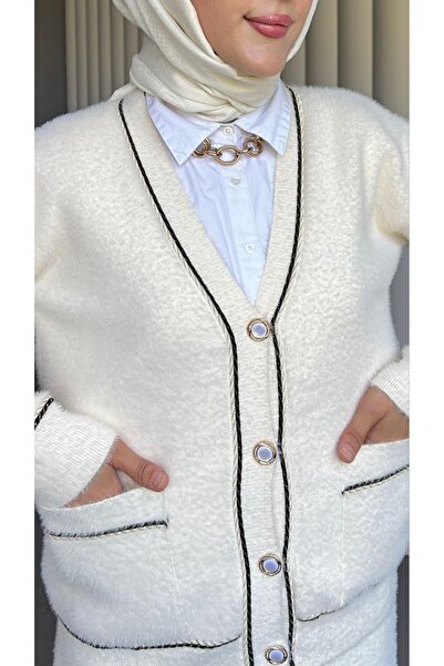 PİNK FLY Angora Fabric V-Neck Skirt Suit with Pockets