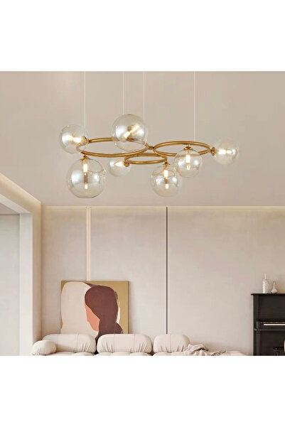 Alista Home Candelabru VENERE Luce cu abajur rotund, 3 inele, 7 x G9, auriu, metal, înălțime reglabilă