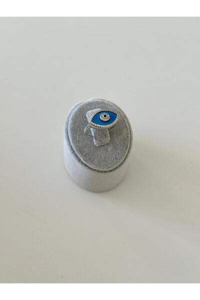 Charmist 14k Çelik Üzeri Altın Kaplama Akrilik Mavi Göz Yüzük