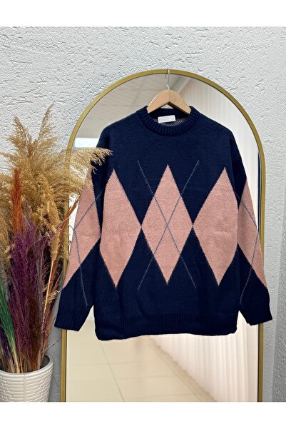 MİHRA STORE Edanur 3 Large Diamond Pattern Six Elastic Knitwear Sweater-Zi̇55...