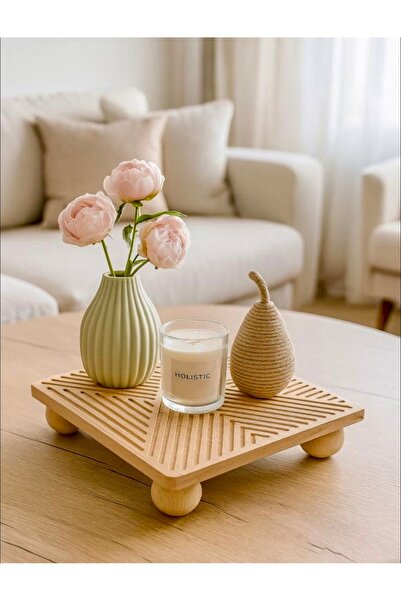 Pembelia Life Bambu Kare Top Ayaklı Sunum Standı Makyaj,Parfüm,Yağdanlık,Kavanoz Standı Sunumluk 25x25 cm