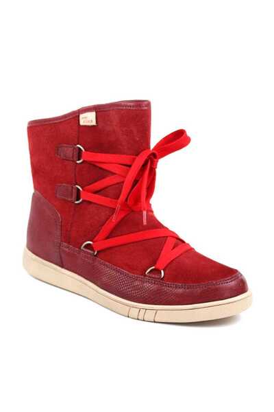 tino Women's fur-lined boots, made of genuine leather, with laces 4043-RED