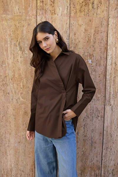 Classy Poplin Kahve Gömlek