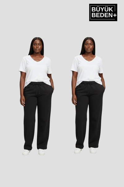 Superlife Women's Plus Size Wide Leg Slim Fit Sweatpants 2-Piece Set – Comfortable Fit Spr26Beak952+2