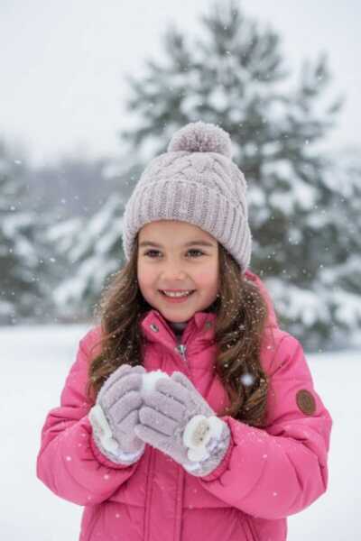 Aware Time قفازات كيتي المحبوكة للفتيات من عمر 3 إلى 6 سنوات