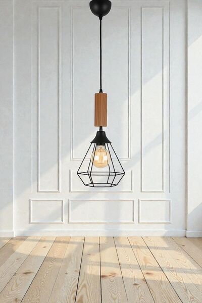 ONUR AVİZE Retro Rustik Sade Modern Şık Mutfak Koridor Tezgah Ahşap Tekli Siyah Metal Avize