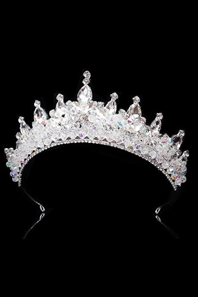 Limelia Coroană de mireasă cu piatră de cristal înaltă și broderie cu mărgele...