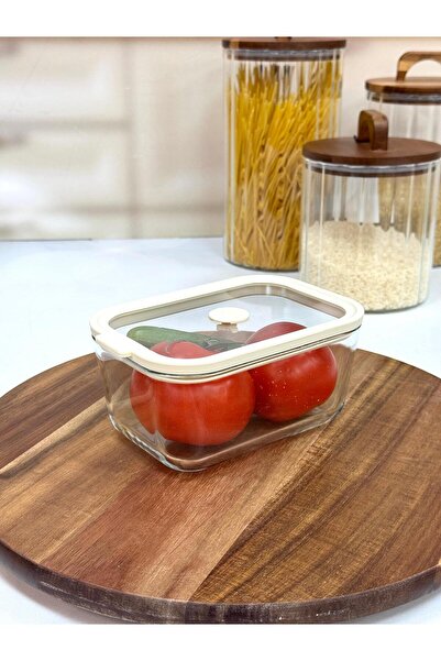 AROW Hıelo 800 Ml Cam Saklama Kabı-Krem Şerit TKEBT Şeffaf