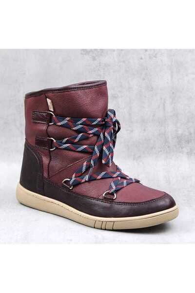 tino ​Women's fur-lined boots, made of genuine leather, with laces 4042-BORDO/P