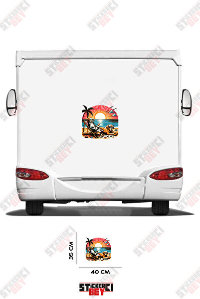 STİCKERCI BEY Sunbathing Cat and Dog on the Beach Visual Caravan Sticker Decal