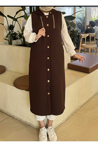 nacar çarşı Vestă matlasată lungă, cu nasturi, pentru femei, stil hijab