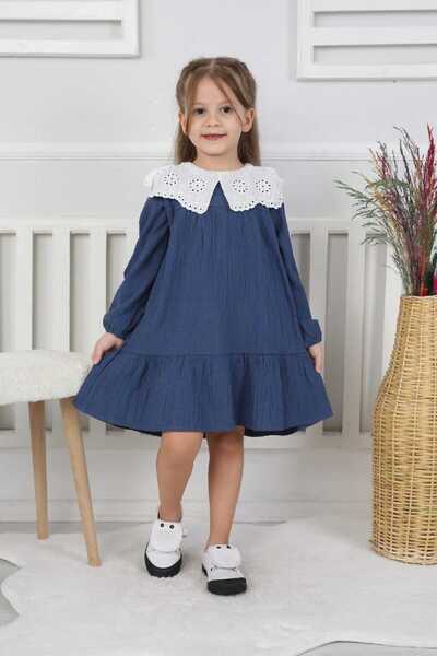 CANAN ÇAKMAK Kız Çocuk Yakası Dantel Detaylı Elbise