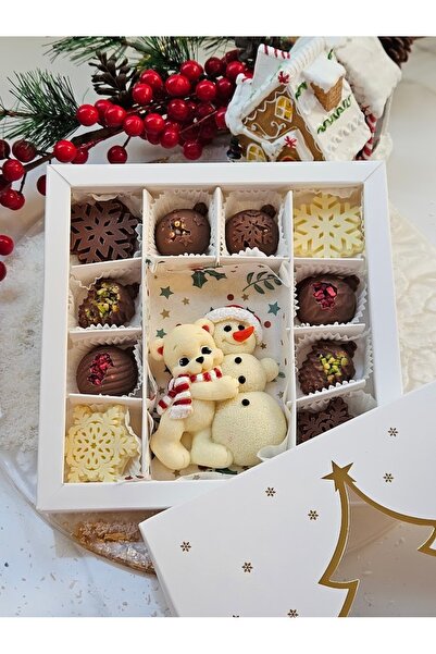 ksana choco Yılbaşı Özel Hediyelik Çikolata Kutusu Ayıcık ve Kardan Adam Figü...