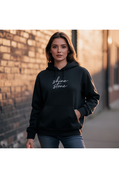 Shine Stone سويت شيرت نسائي من قماش القطن الممشط بثلاث خيوط K بغطاء رأس